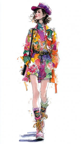 Desigual и Comme des Garçons: взрыв цвета и формы в fashion-иллюстрации. Изображение из нейронной сети Миджорни