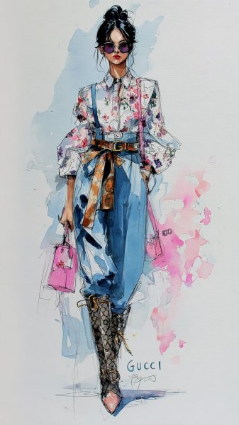 Слияние роскоши и дерзости: Gucci встречается с Balenciaga в иллюстрации. Генерация из нейросети Midjourney