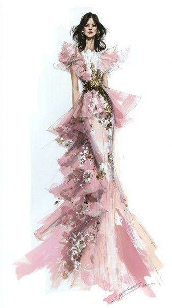 Романтика и авангард: слияние стилей Marchesa и Maison Margiela в иллюстрации. Нейронная сеть Миджорни
