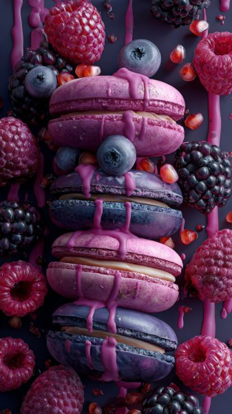 Яркие макароны и ягоды: фотореалистичная студийная съемка для гурманов. Картинка из нейронной сети Midjourney