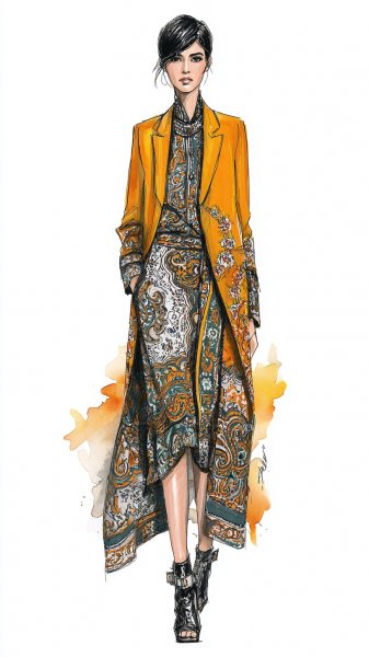 Сочетание стиля: Jil Sander и Etro в одном образе. Изображение из нейронной сети Midjourney