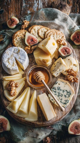 Изысканная сырная тарелка в акварельной иллюстрации: праздник вкуса и аромата. Изображение из нейросети Midjourney