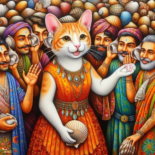 Кошка, Кастро и Хичкок: Встреча на берегу шумящих ракушек. Генерация из нейросети Dalle