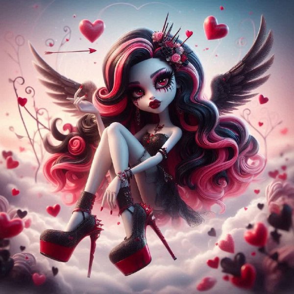 Готическая Купидон из Monster High: романтика и тьма в цифровом искусстве. Генерация из нейросети Dalle