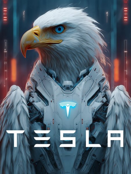 Футуристичная птица: Tesla в небесах цифрового города будущего. Изображение из нейросети Midjourney