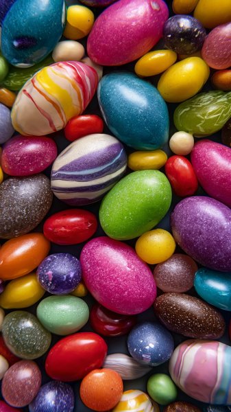 Яркий фон из конфет Candy Crush в мультяшном стиле: аппетитная композиция для гурманов. Нейросеть Миджорни