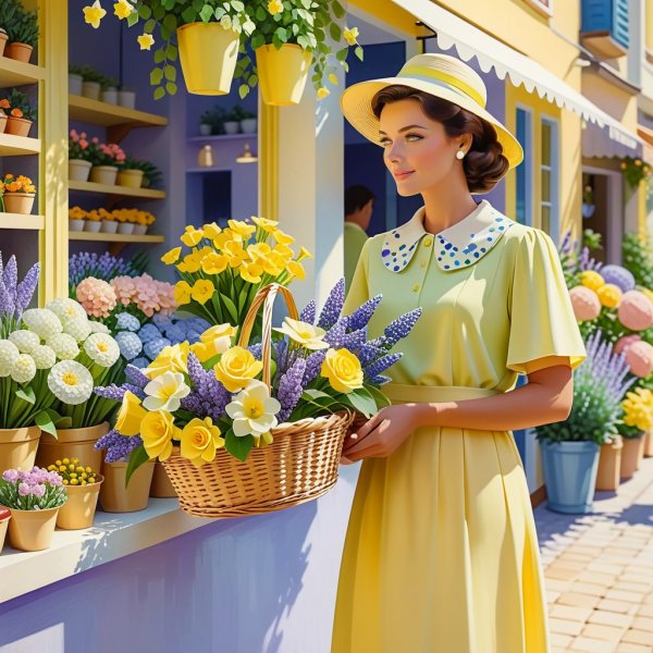 Винтажное очарование: цветочная фея шестидесятых. Изображение из нейронной сети Stable Diffusion