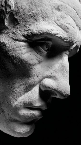 Мужская голова: гипсовый шедевр в черно-белом ключе. Генерация из нейросети Миджорни