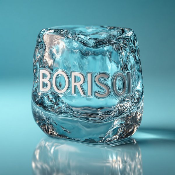 Объемный логотип BORISO в стиле хай-тек с эффектом стекла и градиентом. Картинка из нейронной сети Миджорни