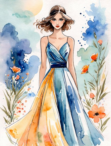Современная романтика: сплав Dior и Yamamoto в акварельных красках. Генерация из нейросети Stable Diffusion