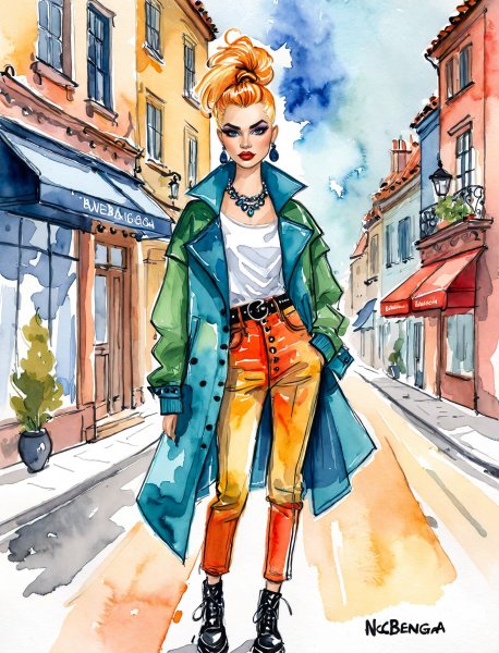 Смелый микс: Balenciaga и Vivienne Westwood в городской палитре. Картинка из нейросети Stable Diffusion