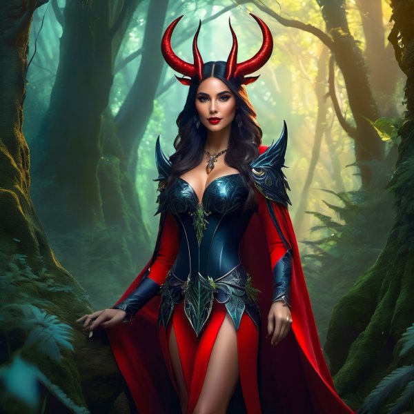 Демоница в зачарованном лесу: вдохновение Diablo 4. Картинка из нейронной сети Stable Diffusion