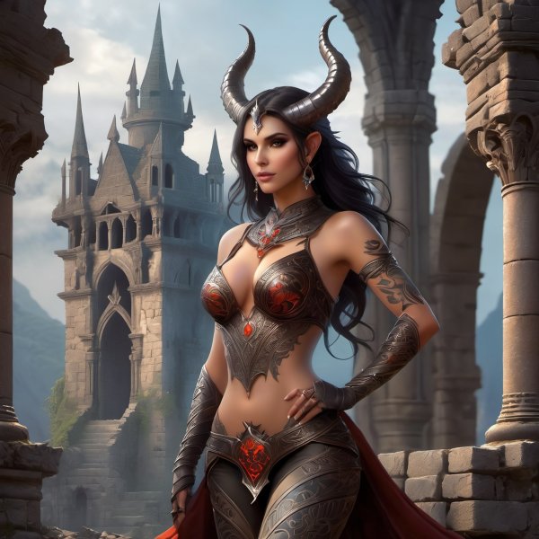 Демоница в руинах замка: портрет из Diablo 4. Генерация из нейронной сети Stable Diffusion