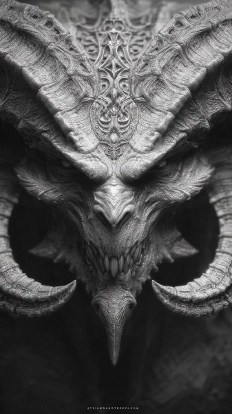 Демоническое величие: концепт-арт из мира Diablo и Doom Eternal в черно-белом стиле. Генерация из нейронной сети Midjourney