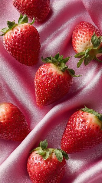 Сочные клубники на розовом фоне - свежесть и яркость. Изображение из нейронной сети Midjourney
