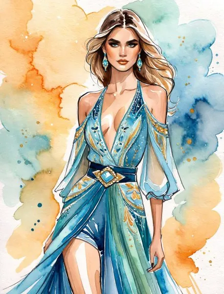 Мода: Дерзкий дуэт Balmain и Elie Saab в акварельных иллюстрациях. Генерация из нейронной сети Stable Diffusion