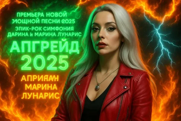 Эпик-рок симфония: Дарина и Марина Лунарис представляют Апгрейд 2025. Изображение из нейронной сети Sora Ai Images