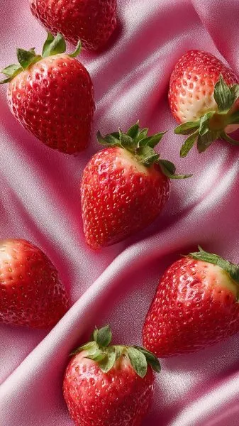 Сочные клубники на розовом фоне - свежесть и яркость. Изображение из нейронной сети Midjourney