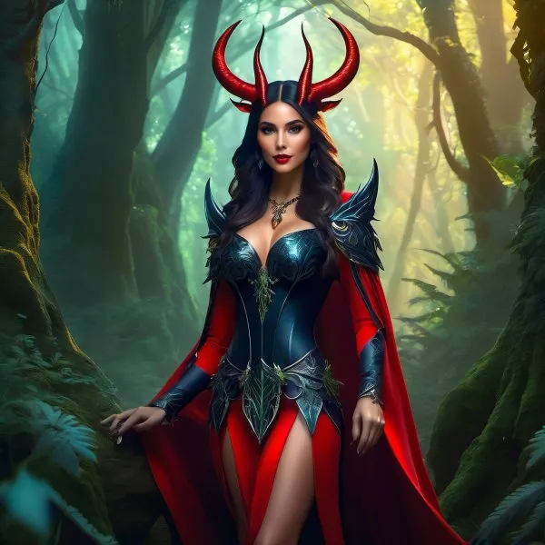 Демоница в зачарованном лесу: вдохновение Diablo 4. Картинка из нейронной сети Stable Diffusion
