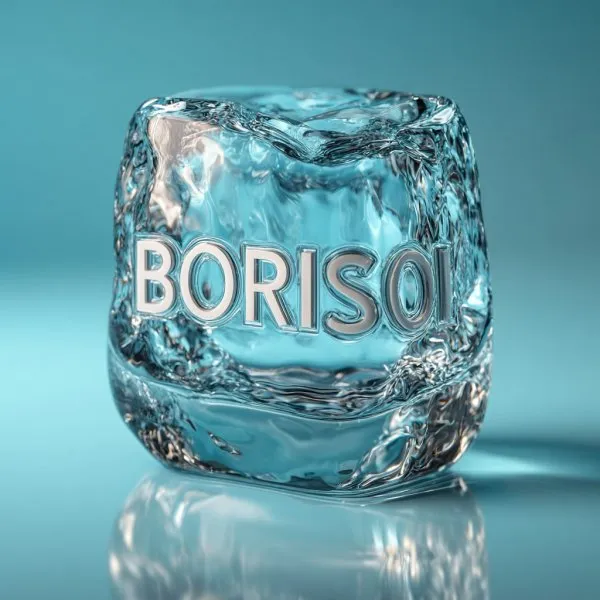 Объемный логотип BORISO в стиле хай-тек с эффектом стекла и градиентом. Картинка из нейронной сети Миджорни