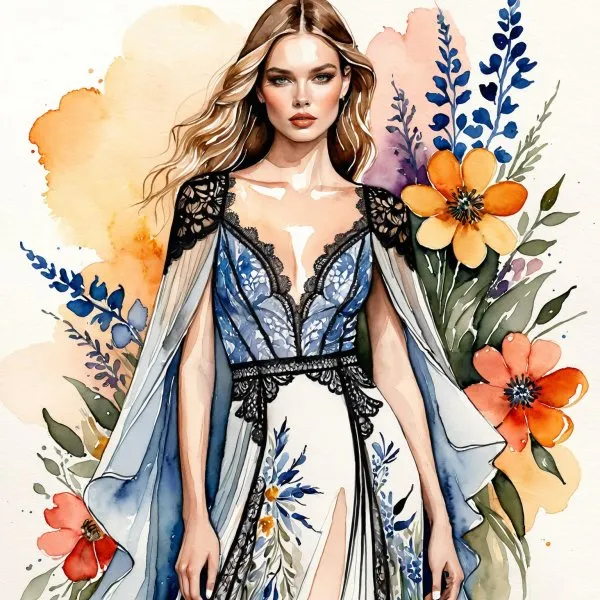 Авангард и бохо: иллюстрации модной девушки в стиле McQueen и Free People. Изображение из нейронной сети Stable Diffusion