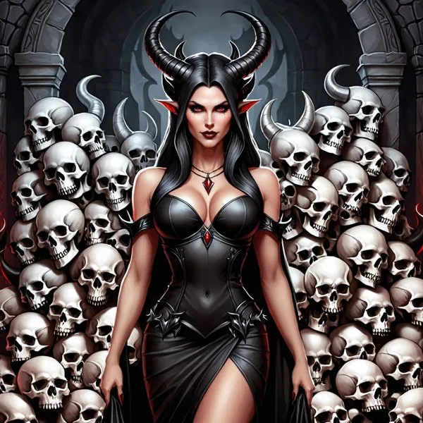 Королева тьмы и черепов: демонический портрет в стиле Diablo. Изображение из нейронной сети Stable Diffusion