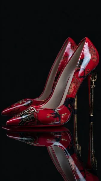 Красные туфли Prada: символ элегантности и силы с трезубцем. Генерация из нейросети Миджорни