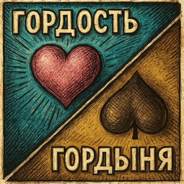 Сердце гордости и гордыни: диалог противоположностей в яркой иллюстрации. Изображение из нейронной сети Sora Ai Images