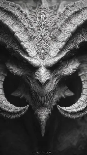 Демоническое величие: концепт-арт из мира Diablo и Doom Eternal в черно-белом стиле. Генерация из нейронной сети Midjourney