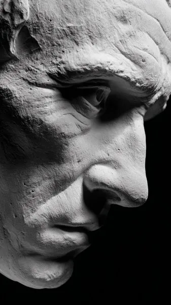 Мужская голова: гипсовый шедевр в черно-белом ключе. Генерация из нейросети Миджорни
