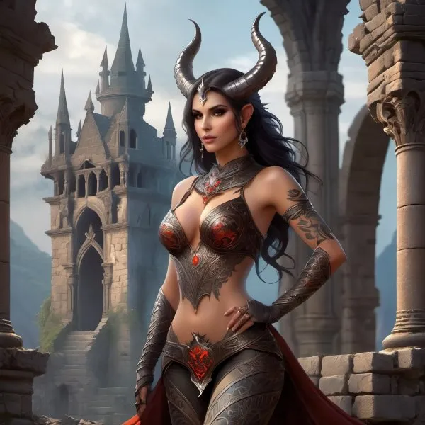 Демоница в руинах замка: портрет из Diablo 4. Генерация из нейронной сети Stable Diffusion