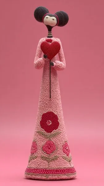 Милая кукла с сердцем: ручная работа в стиле трансylvanian folk art. Нейросеть Миджорни