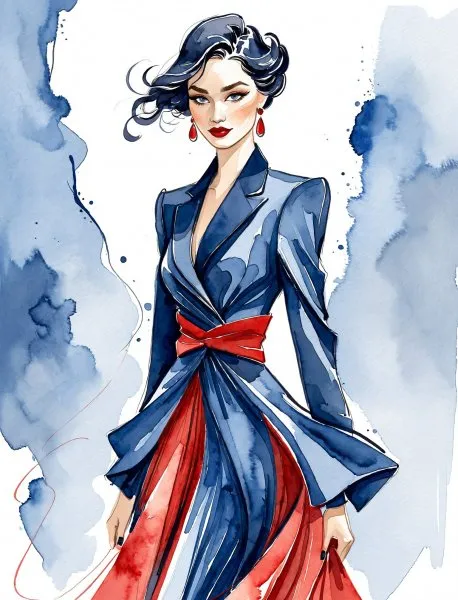 Модный образ: цифровой этюд в стиле Zac Posen и Yohji Yamamoto. Картинка из нейронной сети Stable Diffusion