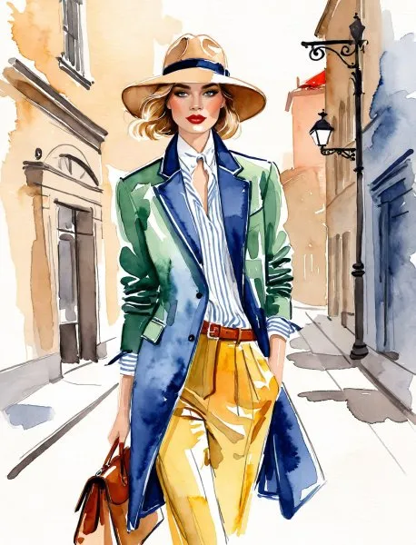 Сочетание стилей: Ralph Lauren, Maison Margiela и цифровая акварель. Нейросеть Stable Diffusion