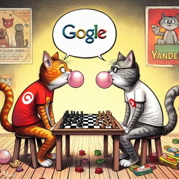 Кошачий чемпионат по шашкам: битва Google и Яндекс в мире жевательной резинки. Нейросеть Далли 3