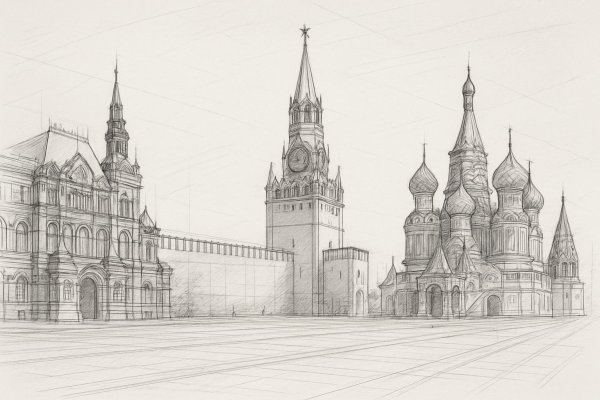 Загадочная перспектива Красной площади: архитектурный набросок в черном цвете. Нейросеть Sora Ai Images