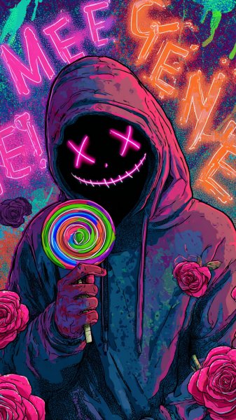 Неоновый демон: портрет в стиле хоррор и цифрового искусства. Картинка из нейросети Midjourney