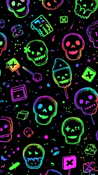 Неоновый хардкор: черепа, неоновые огни и яркий векторный стиль. Нейронная сеть Миджорни