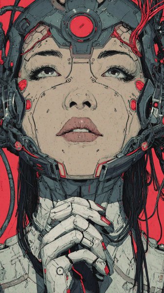 Кибернетическая женщина: футуристичный портрет в чернила и металле. Изображение из нейросети Midjourney