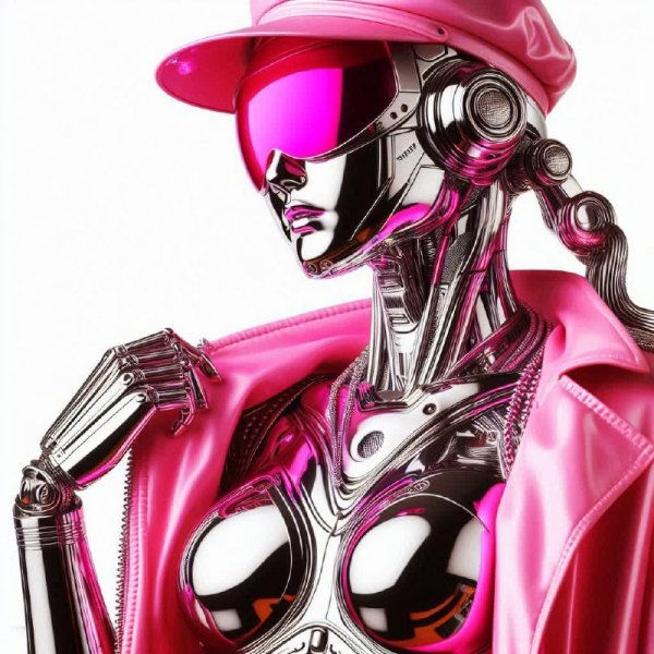 Хромированная футуристическая женщина в стиле ретро 80-х: дань Sorayama. Изображение из нейронной сети Dalle 3