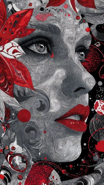 Лицо в деталях: маска романа и цветочные узоры. Генерация из нейронной сети Midjourney