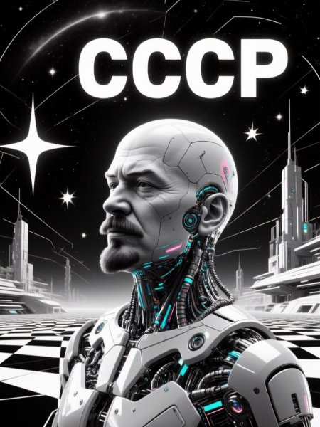 Ленин в космосе: неоновый СССР и футуристическая геометрия. Нейронная сеть Qwen Ai Images