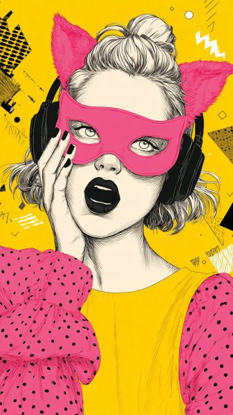 Яркий крик в розовой маске: безумная мода и яркие контрасты. Генерация из нейронной сети Midjourney