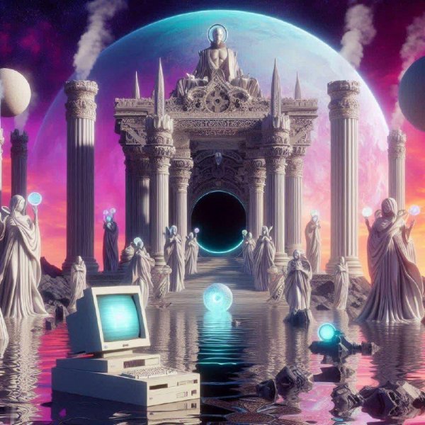 Мраморный храм в стиле vaporwave на чужой планете: футуристическая реальность. Нейронная сеть Dalle