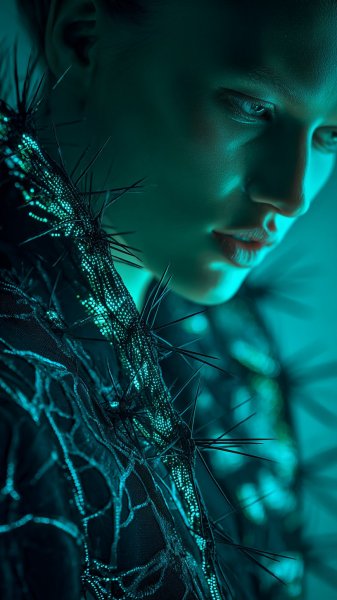 Бioluminescence и мода: гиперреалистичный снимок в кислотных тонах. Нейросеть Midjourney