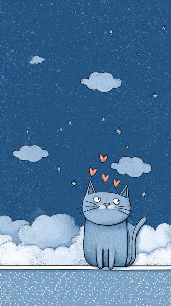 Нежная кошка в облаках и звездах: очаровательный квадратный рисунок. Генерация из нейросети Midjourney