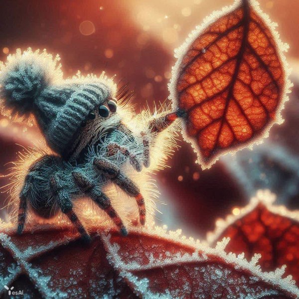 Последний лист и маленький паучок: осенняя сказка в макросъемке. Картинка из нейронной сети Dalle 3