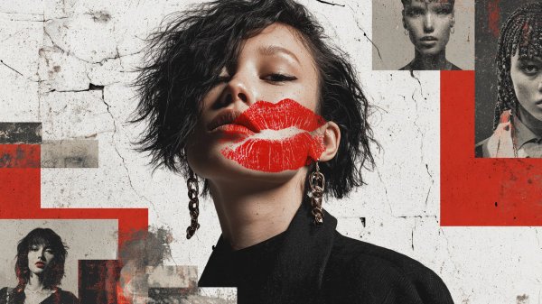 Яркий поцелуй на фоне бетона: многоликое искусство. Генерация из нейросети Миджорни