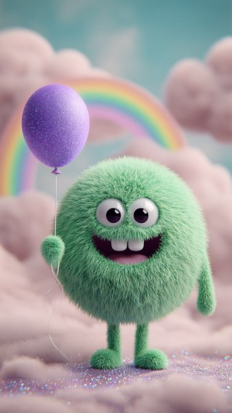 Зеленый друг и волшебный фиолетовый шар: сказочная иллюстрация в CGI. Нейронная сеть Midjourney