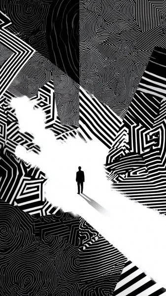 Чёрно-белая геометрия: сны и эмоции в минималистичном дизайне. Изображение из нейросети Миджорни